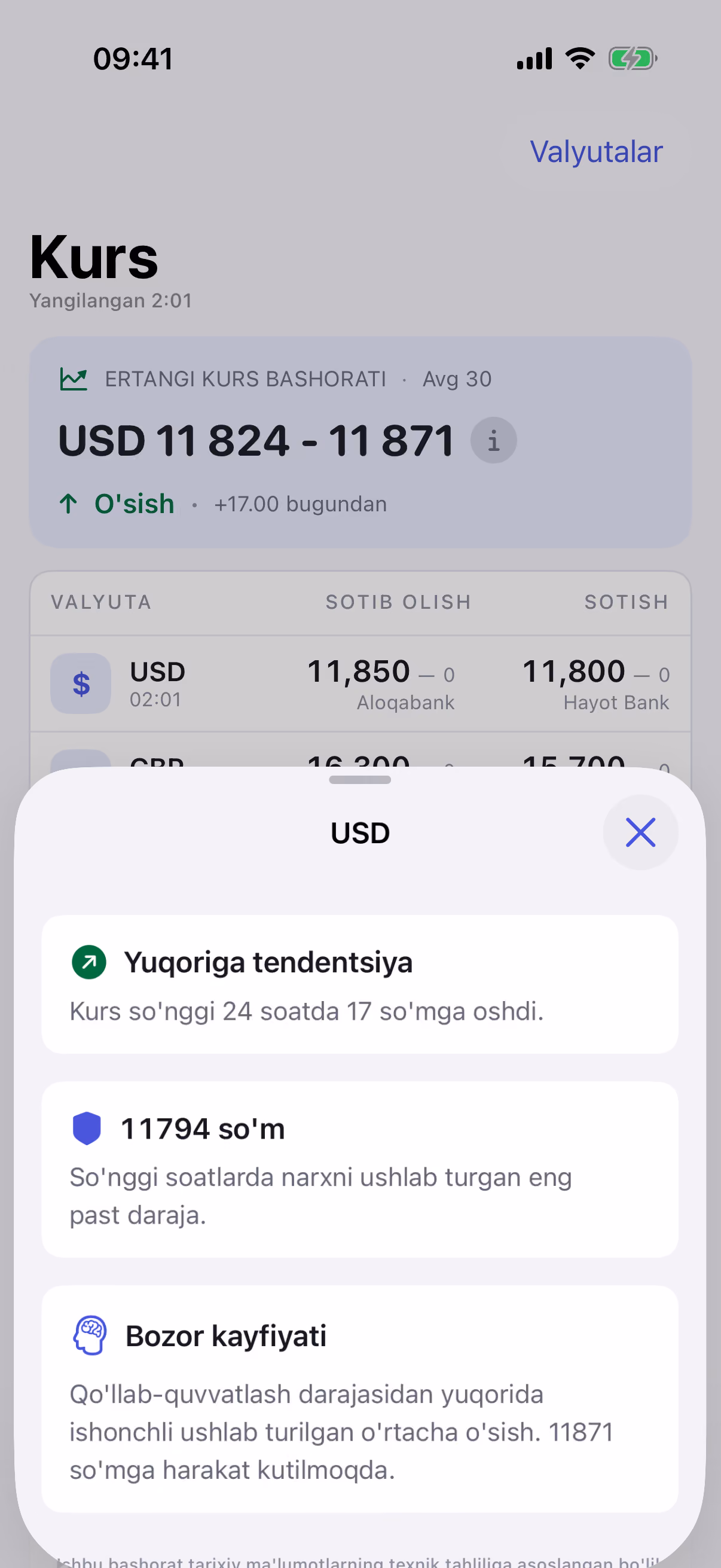 Ertangi USD kursi: bashorat va tahlil — Kurs ilovasi — banklar valyuta kurslari bitta ekranda